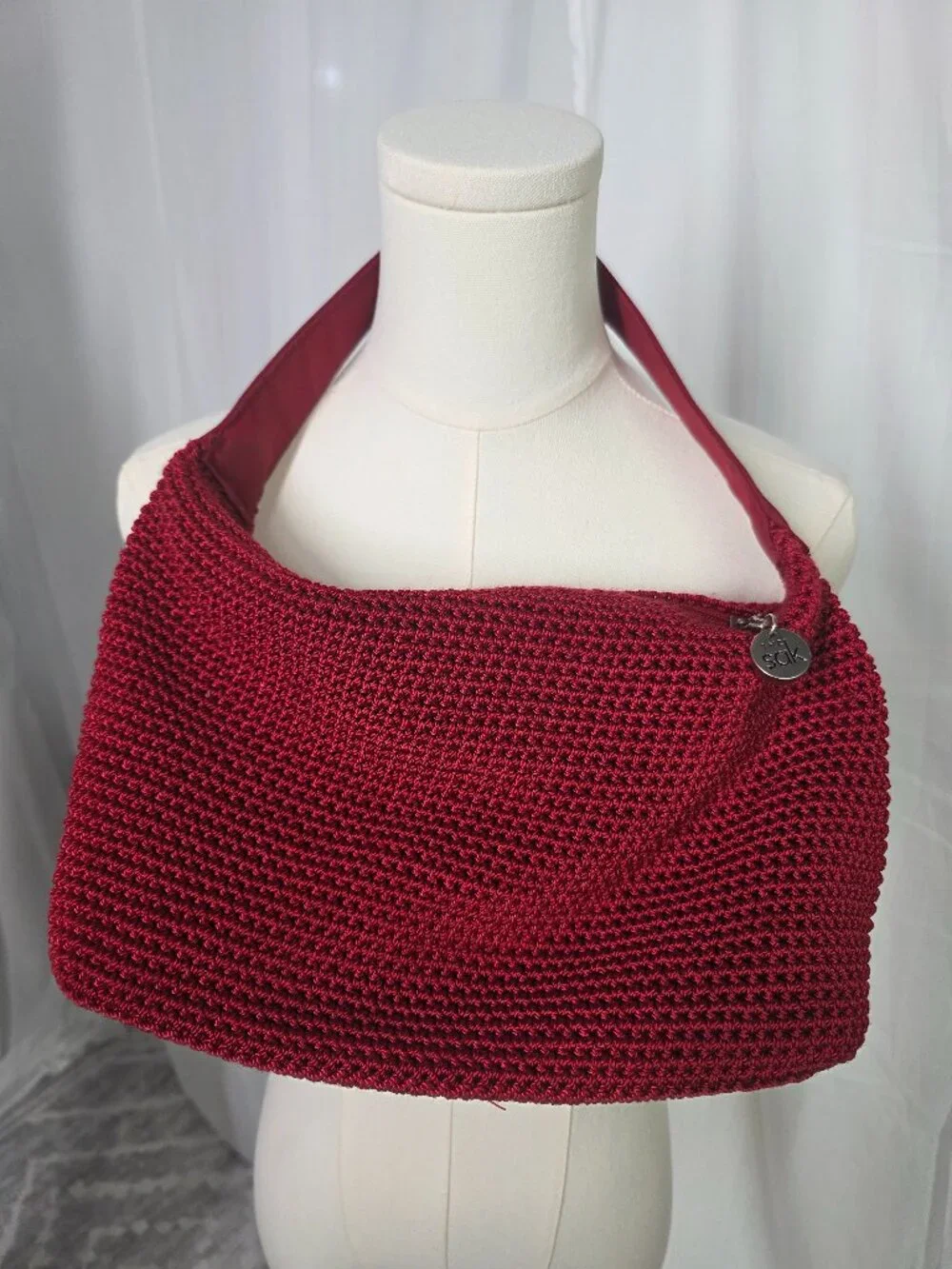The Sak Crochet Hobo Bag Burgundy Red Shoulder Purse
